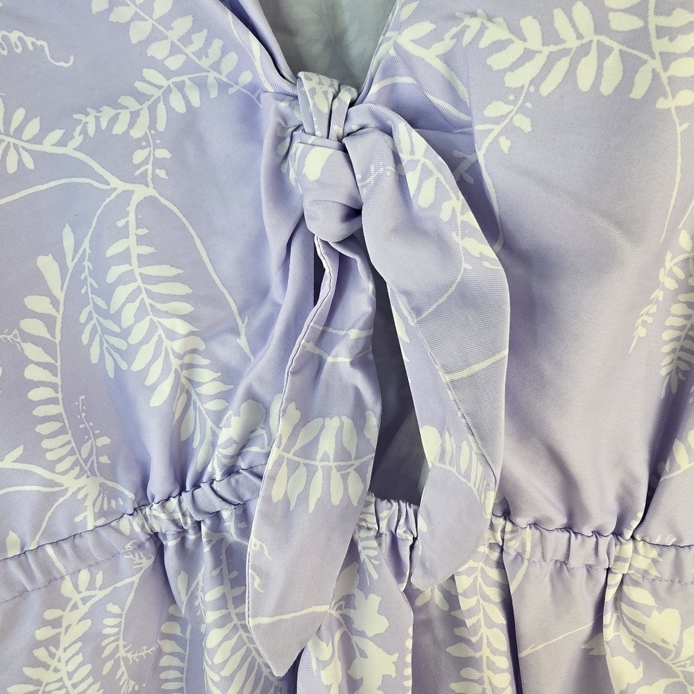 I.N.C. Floral Lavender Dress with Tie Front Size L 100% Cotton - Picture 6 of 16